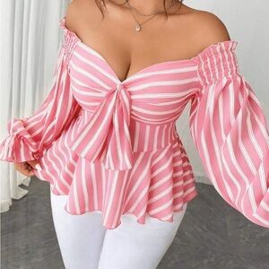 Pink Striped Off-Shoulder Top 20 (4XL)